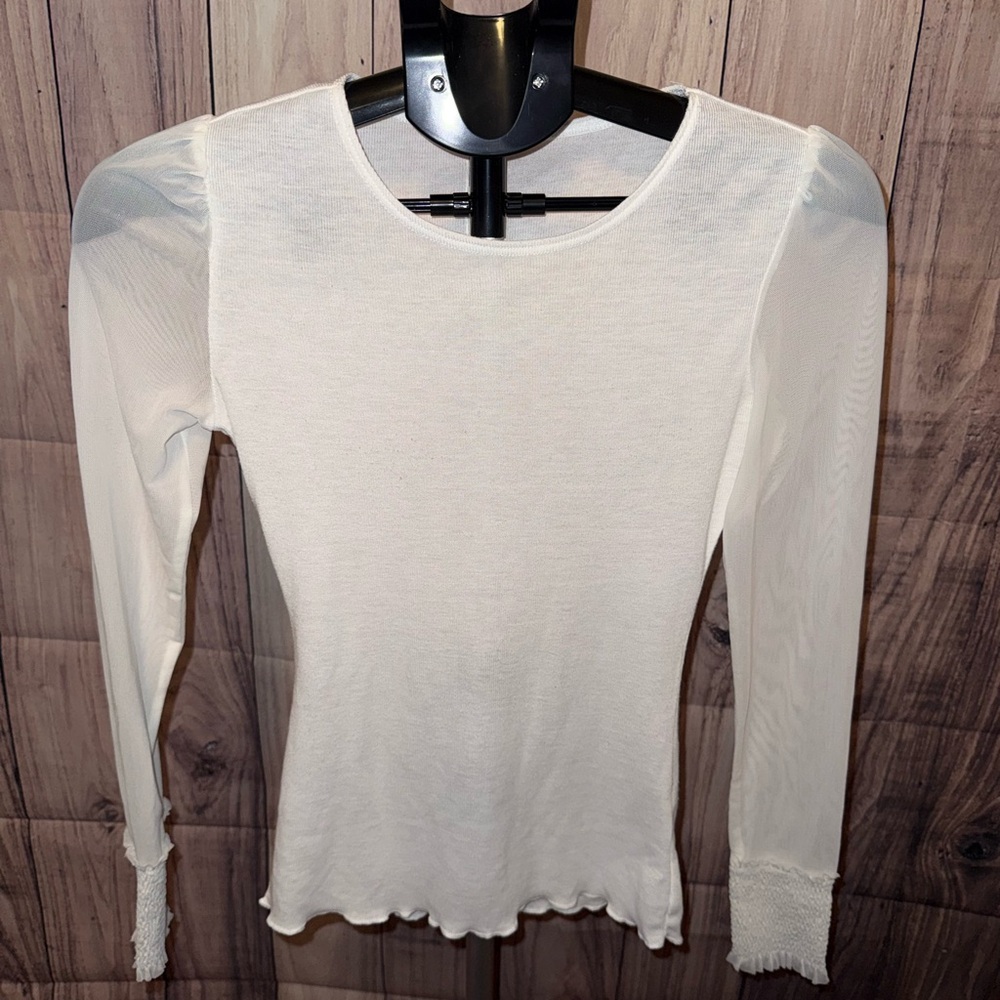 New Free People Intimately Sheer Mesh Puff Sleeve Top | Ivory Cream| XS
